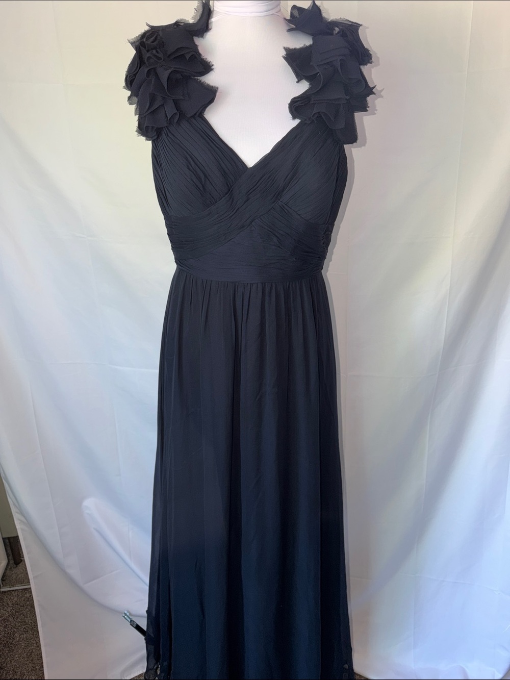 Rickie Freeman Silk Ruffle Strap Evening prom gala Dress